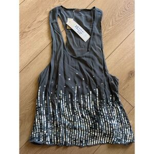 CHAN LUU Eiffel Tower Silver Sequin Embellished‎ Tank Top Sleeveless XS